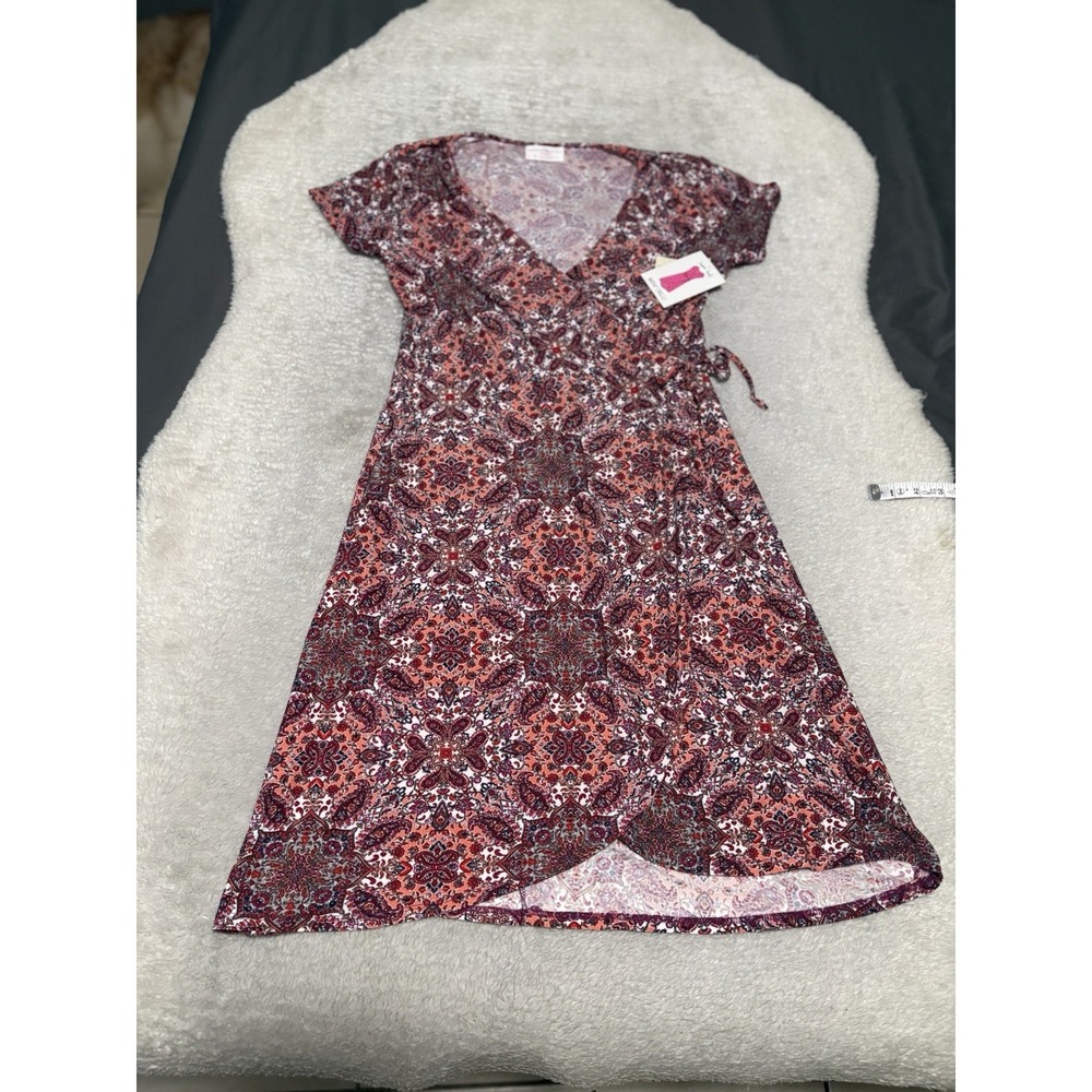 Bobbie Brooks Womens M Wrap Dress Burgundy Paisley Boho Medallion V-Neck NWT